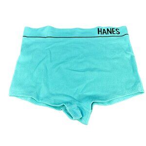 Hanes Originals Womens Size Medium Panty Boyshort High-Waist Ribbed Aqua NWOT